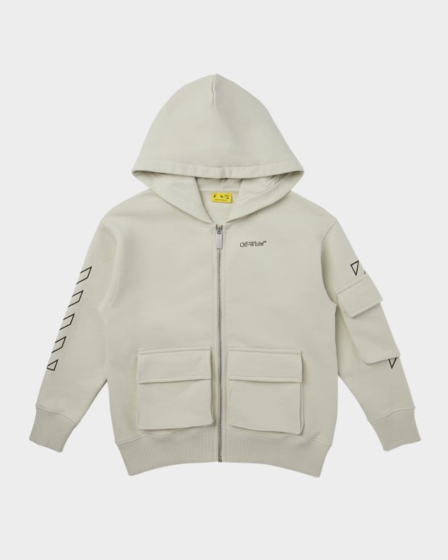 Boy's Bookish Diagonal Zip-Front Hoodie, Size